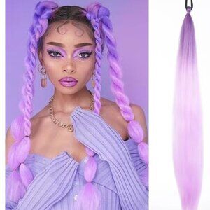 2-Ponytail Extension with Elastic Tie Hair Band 26" Long Straight Ombre Colored
